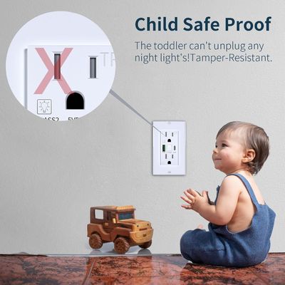 125V AC 15A Night Light USB Outlet Hotel Wall Light with USB C Port and Outlet